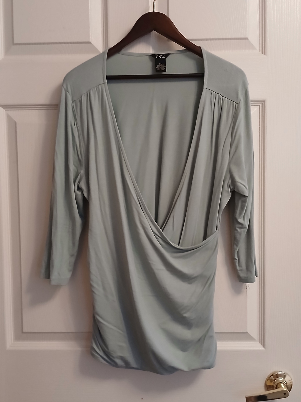 GNW Sage Green Draped Wrap-Front Long Sleeve Top
